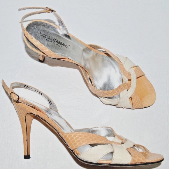 DOLCE & GABBANA SIZE 7.5 8 M 38.5 SNAKE PRINT LEATHER SANDALS ITALY - Picture 1 of 8